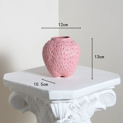 DecorBites™ Strawberry Cartoon Ceramic Vase for Kids Room