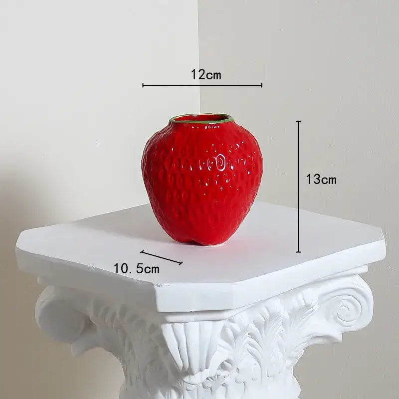 Vibrant red strawberry cartoon ceramic vase for kids room
