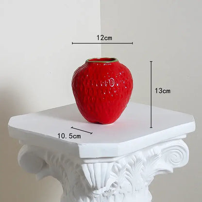 Vibrant red strawberry cartoon ceramic vase for kids room