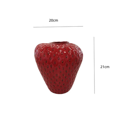 Vibrant red strawberry cartoon ceramic vase for kids room
