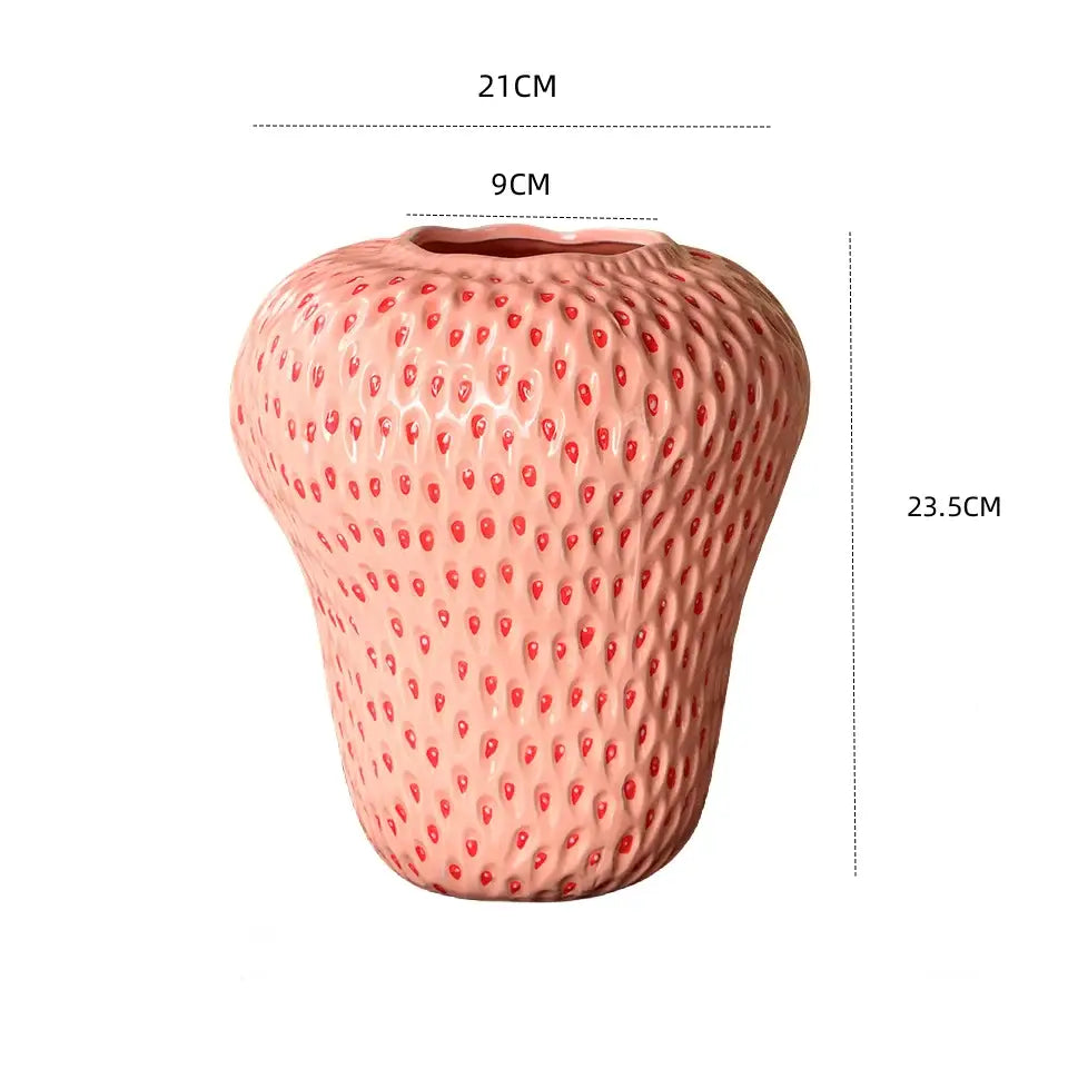 Vibrant red strawberry cartoon ceramic vase for kids room