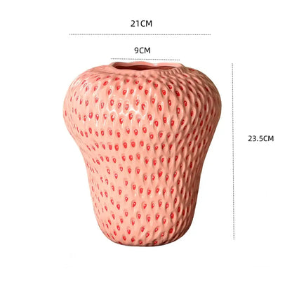 Vibrant red strawberry cartoon ceramic vase for kids room