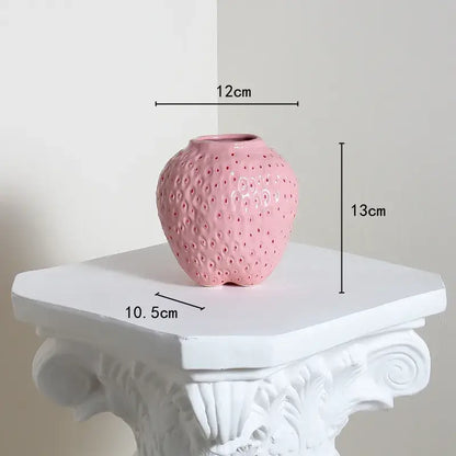 Vibrant red strawberry cartoon ceramic vase for kids room