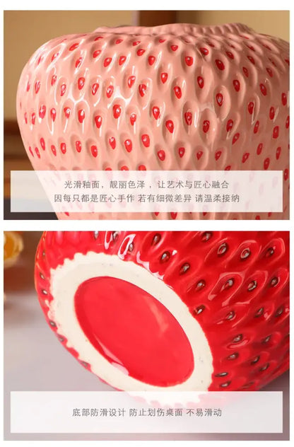 Vibrant red strawberry cartoon ceramic vase for kids room