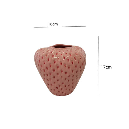Vibrant red strawberry cartoon ceramic vase for kids room