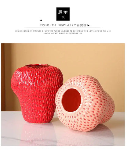 Vibrant red strawberry cartoon ceramic vase for kids room