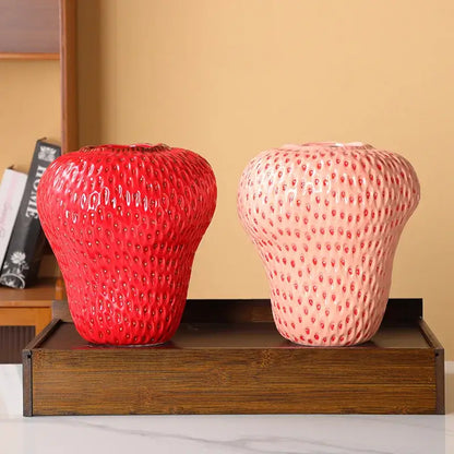 Vibrant red strawberry cartoon ceramic vase for kids room