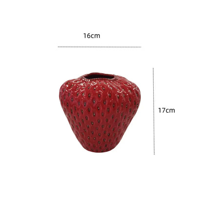 Vibrant red strawberry cartoon ceramic vase for kids room