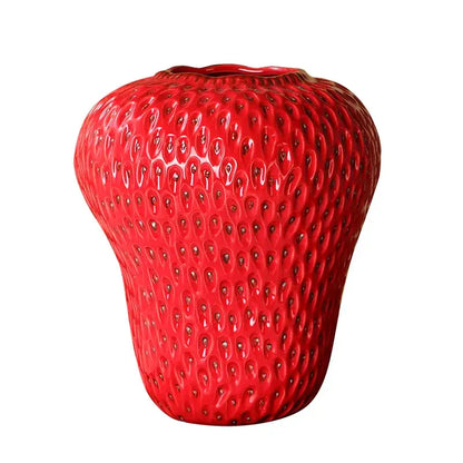 Vibrant red strawberry cartoon ceramic vase for kids room