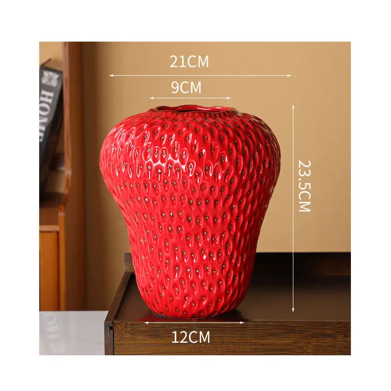 Vibrant red strawberry cartoon ceramic vase for kids room