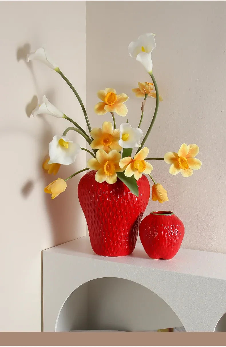 DecorBites™ Strawberry Cartoon Flower Vase for Home Décor