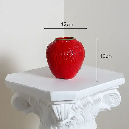 Pink ceramic cartoon strawberry flower vase for bedroom decor