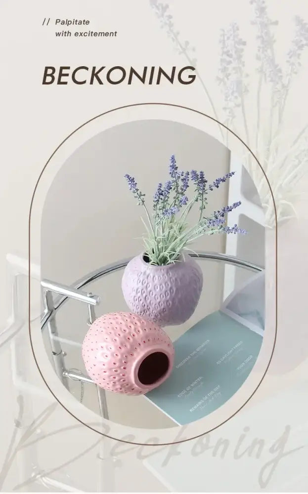 Pink ceramic cartoon strawberry flower vase for bedroom decor