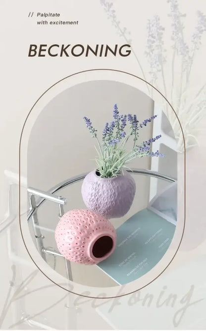 Pink ceramic cartoon strawberry flower vase for bedroom decor