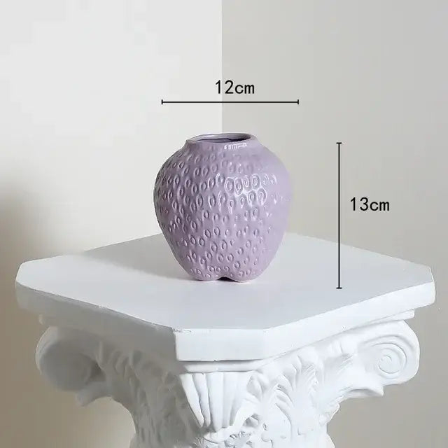 Pink ceramic cartoon strawberry flower vase for bedroom decor