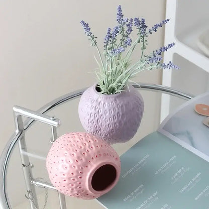 Pink ceramic cartoon strawberry flower vase for bedroom decor