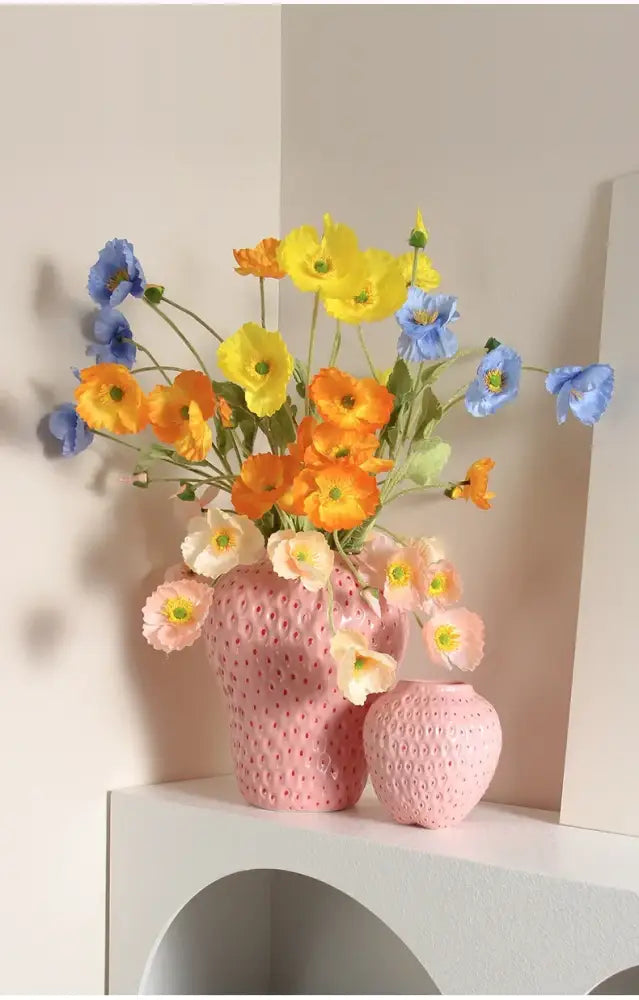 Pink ceramic cartoon strawberry flower vase for bedroom decor