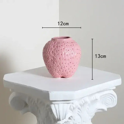 Pink ceramic cartoon strawberry flower vase for bedroom decor