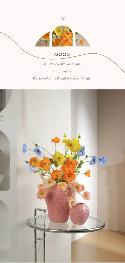 Pink ceramic cartoon strawberry flower vase for bedroom decor