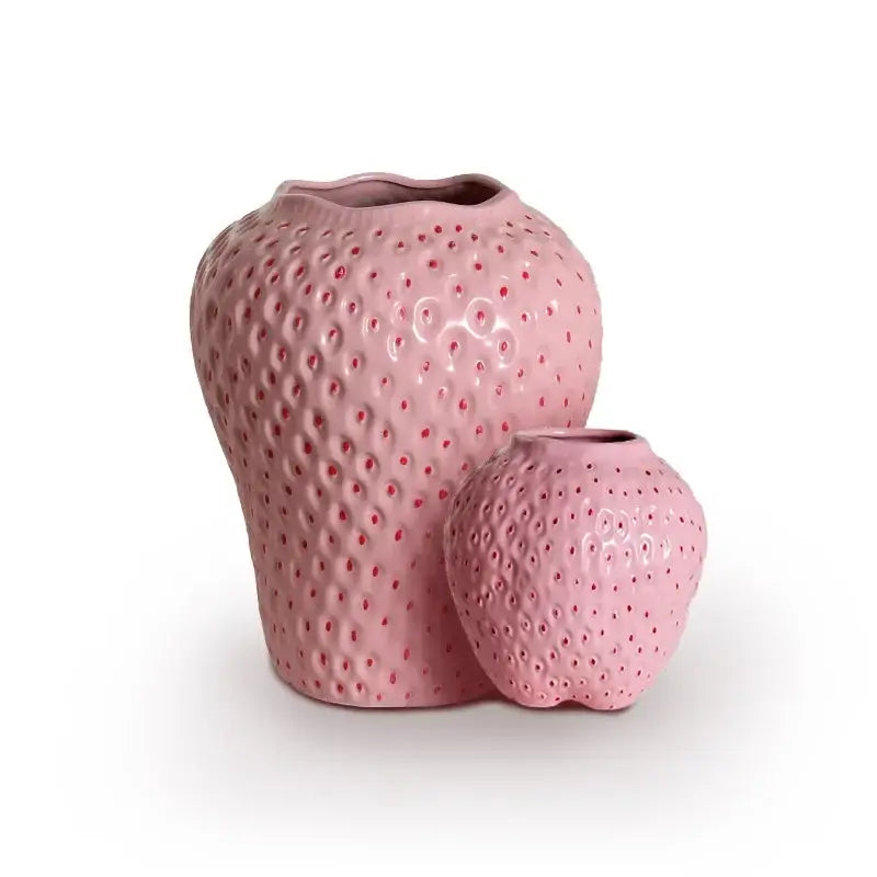 Pink ceramic cartoon strawberry flower vase for bedroom decor