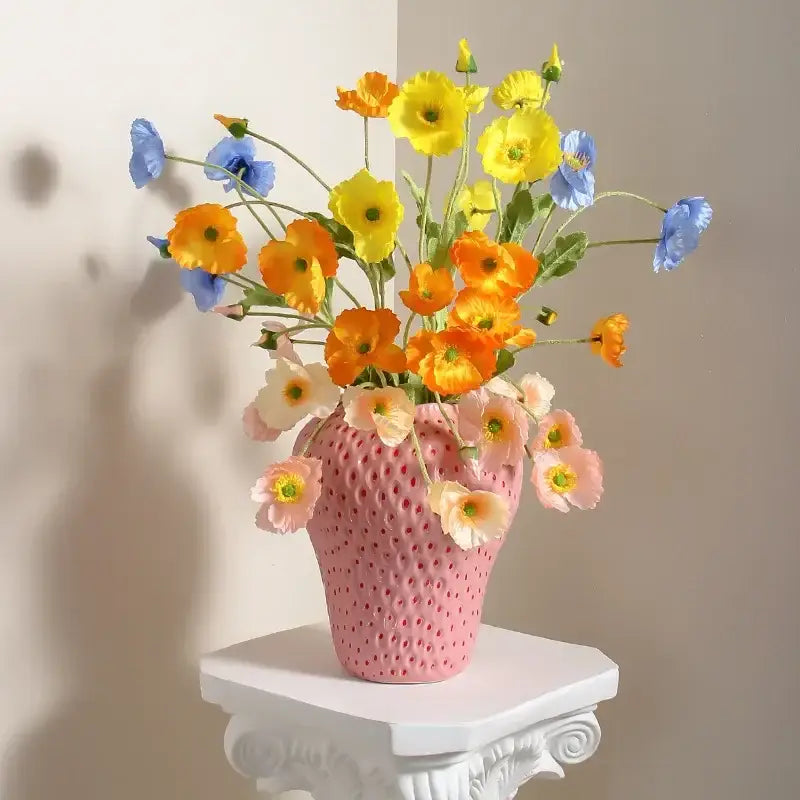 Pink ceramic cartoon strawberry flower vase for bedroom decor
