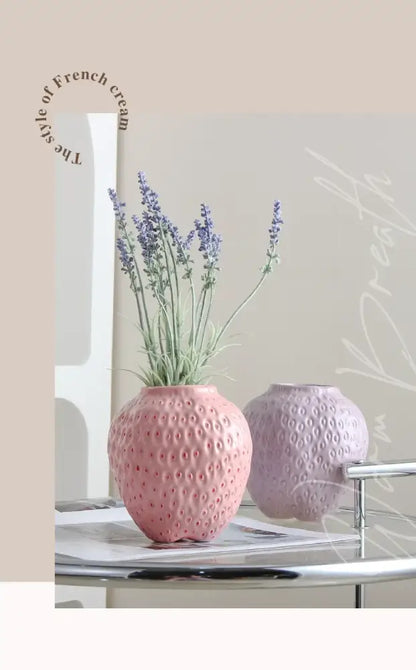 Pink ceramic cartoon strawberry flower vase for bedroom decor