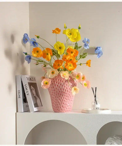 Pink ceramic cartoon strawberry flower vase for bedroom decor