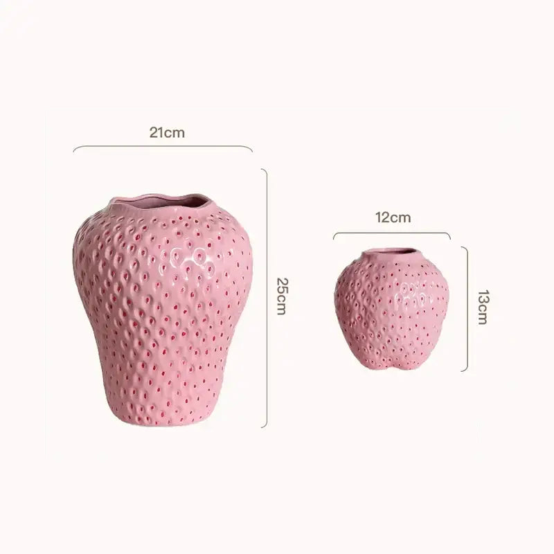 Pink ceramic cartoon strawberry flower vase for bedroom decor