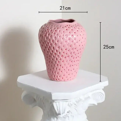 Pink ceramic cartoon strawberry flower vase for bedroom decor