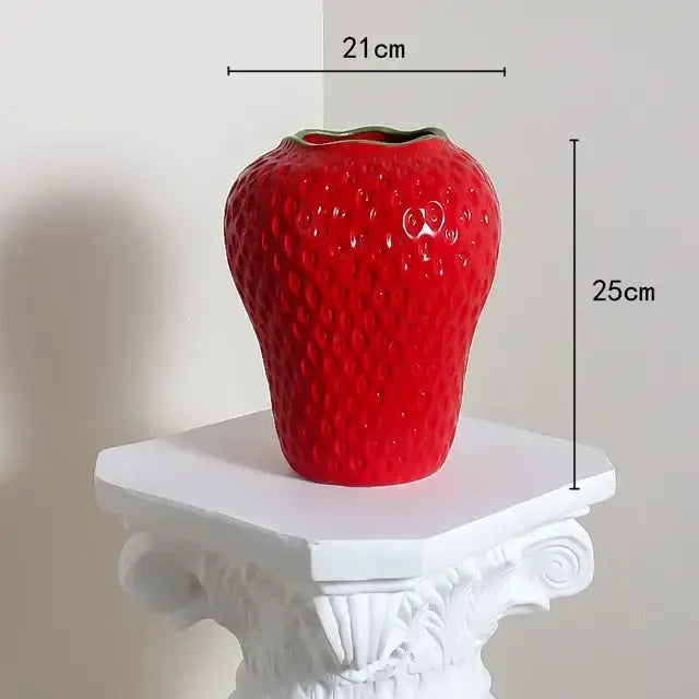 Pink ceramic cartoon strawberry flower vase for bedroom decor