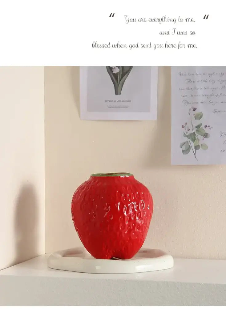 Pink ceramic cartoon strawberry flower vase for bedroom decor