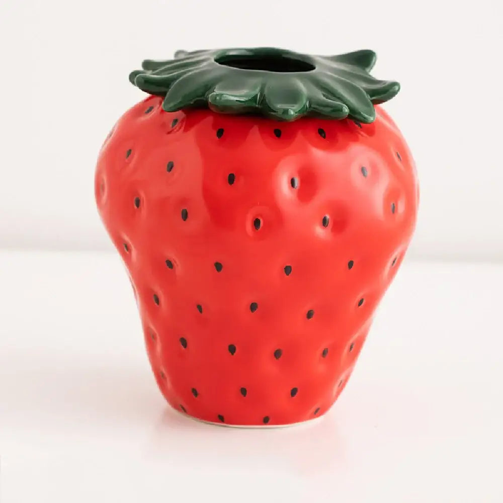 Red and green strawberry shaped ceramic planter pot kitchen decor