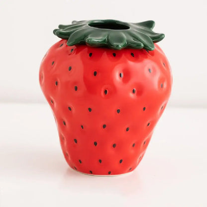 Red and green strawberry shaped ceramic planter pot kitchen decor