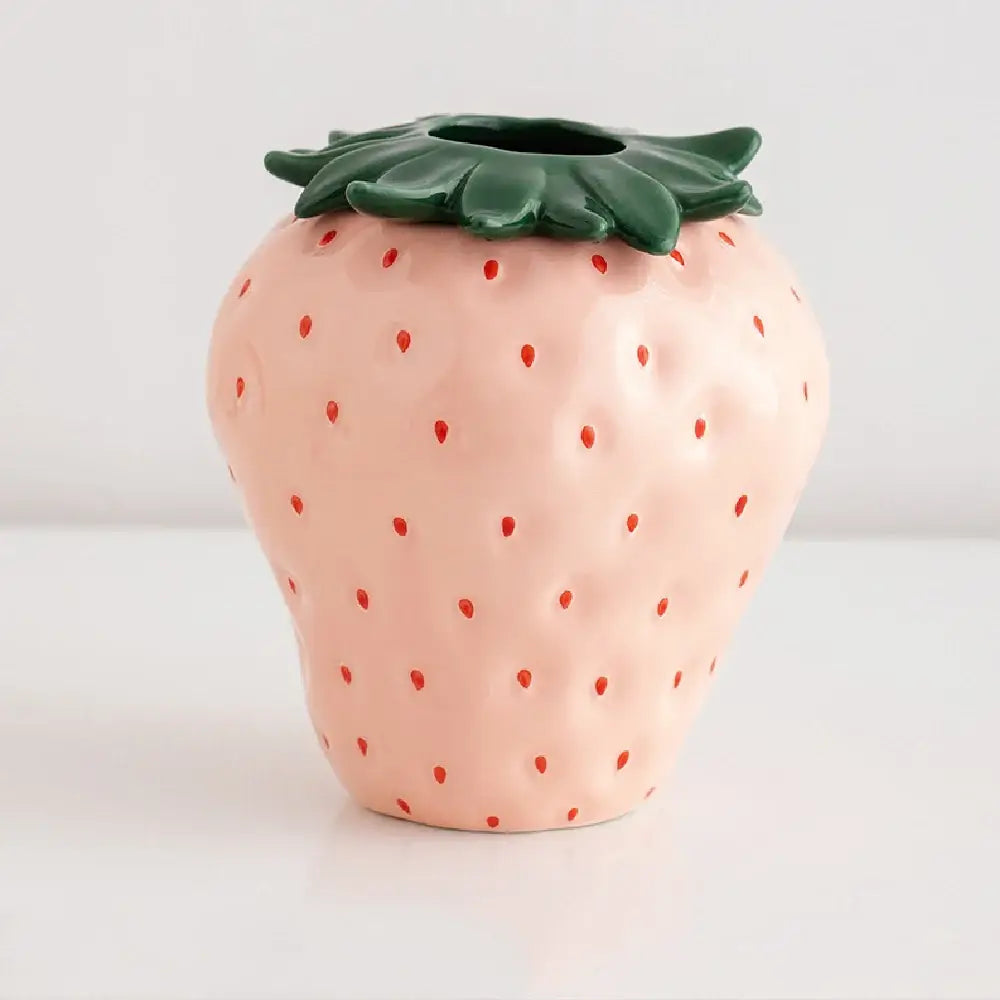 Red and green strawberry shaped ceramic planter pot kitchen decor