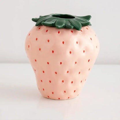 Red and green strawberry shaped ceramic planter pot kitchen decor
