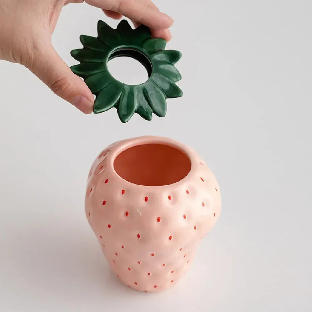 Red and green strawberry shaped ceramic planter pot kitchen decor