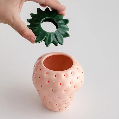 Red and green strawberry shaped ceramic planter pot kitchen decor
