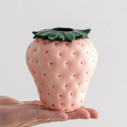 Red and green strawberry shaped ceramic planter pot kitchen decor