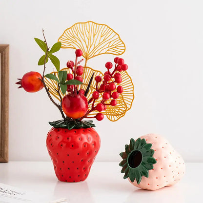Red and green strawberry shaped ceramic planter pot kitchen decor