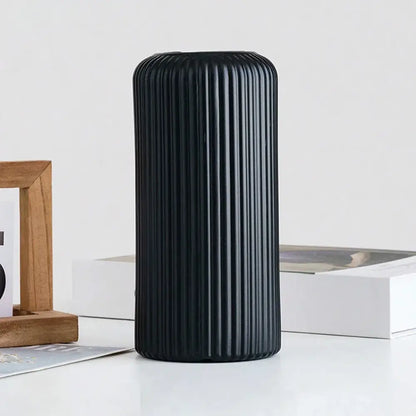 Black striped ceramic-like plastic vase living room decor