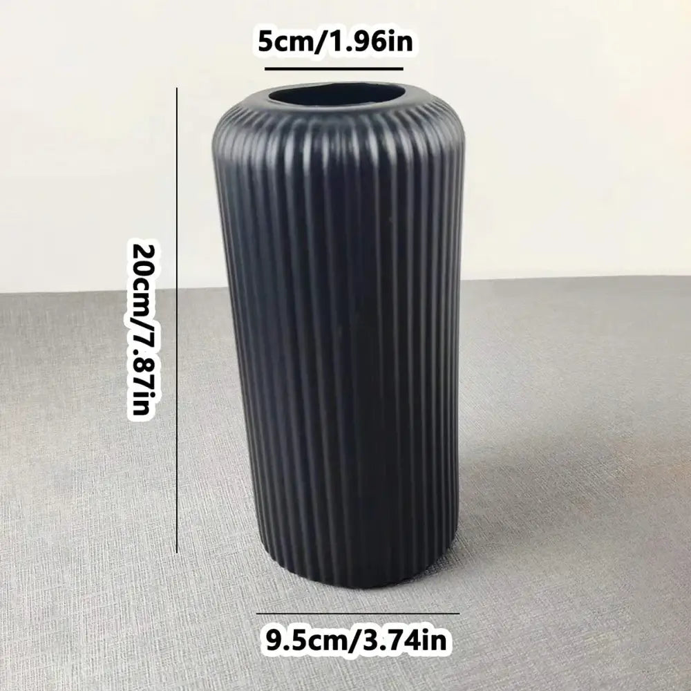 Black striped ceramic-like plastic vase living room decor