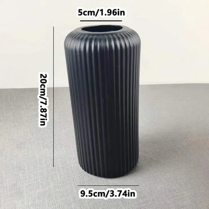 Black striped ceramic-like plastic vase living room decor
