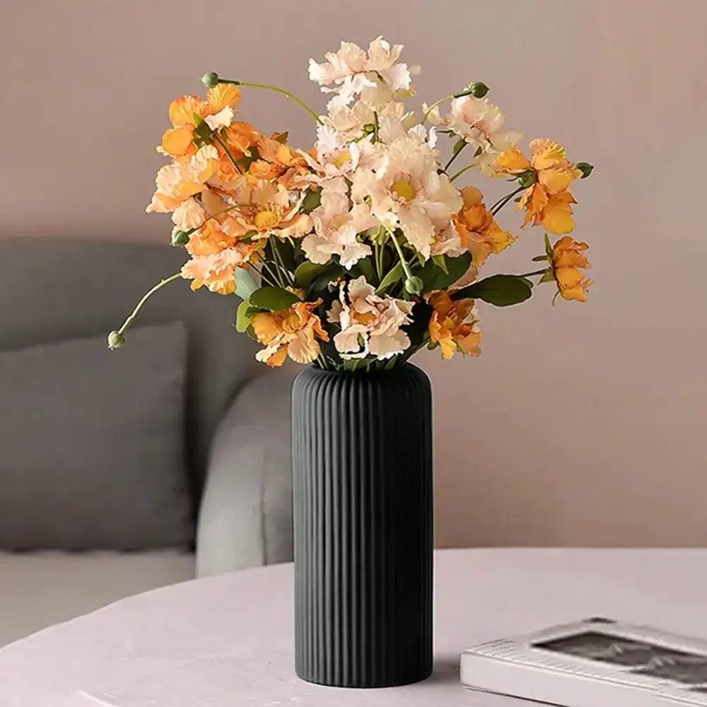 Black striped ceramic-like plastic vase living room decor