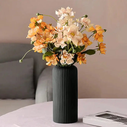 Black striped ceramic-like plastic vase living room decor