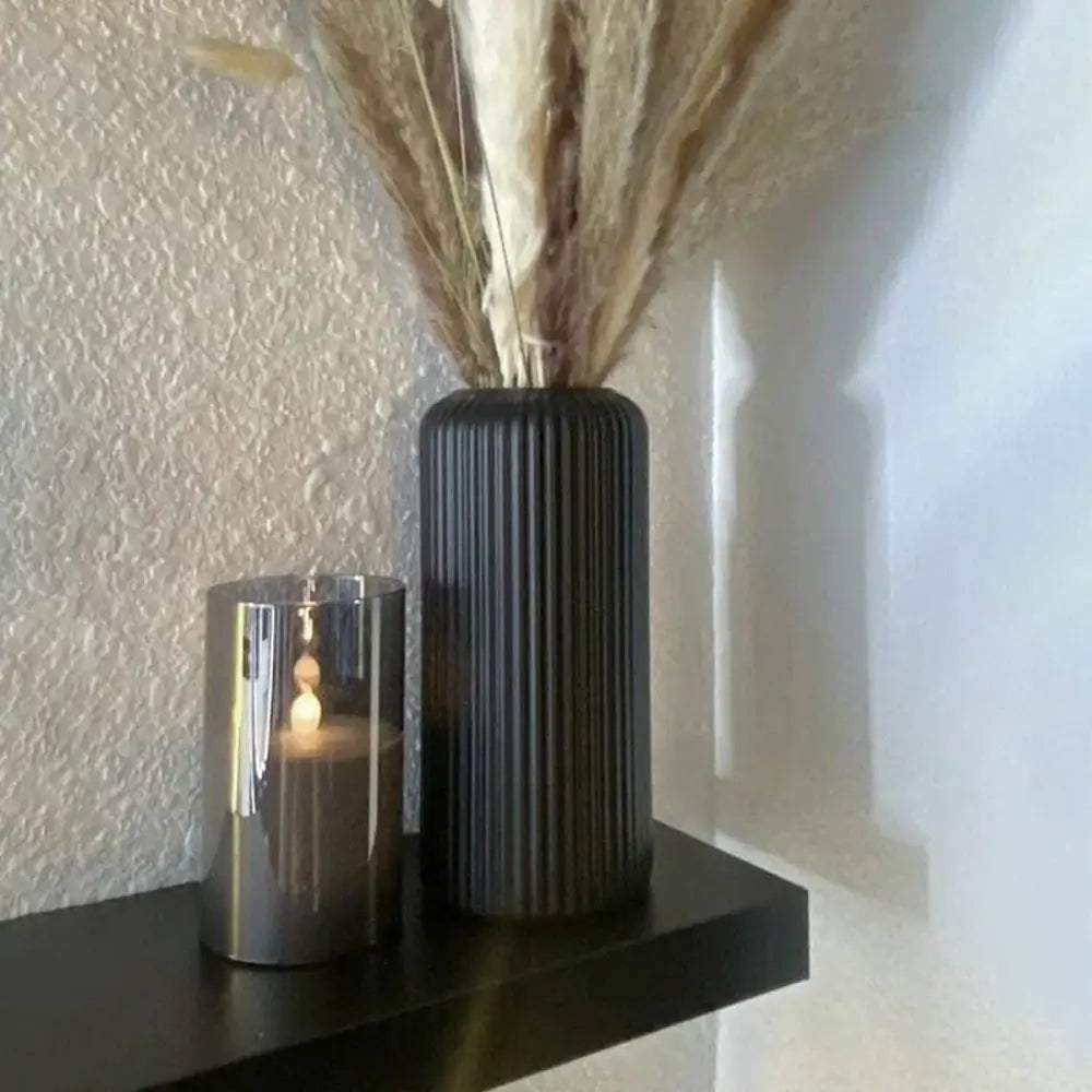Black striped ceramic-like plastic vase living room decor