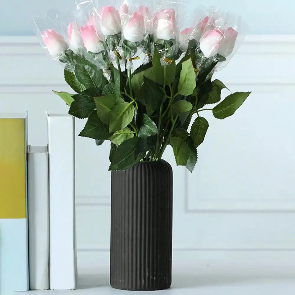 Black striped ceramic-like plastic vase living room decor