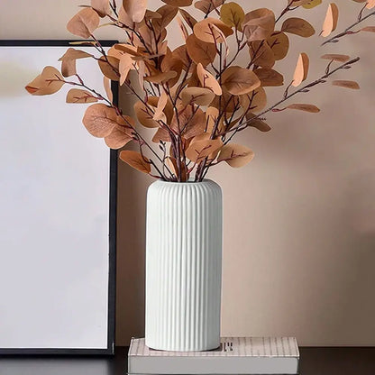 Black striped ceramic-like plastic vase living room decor