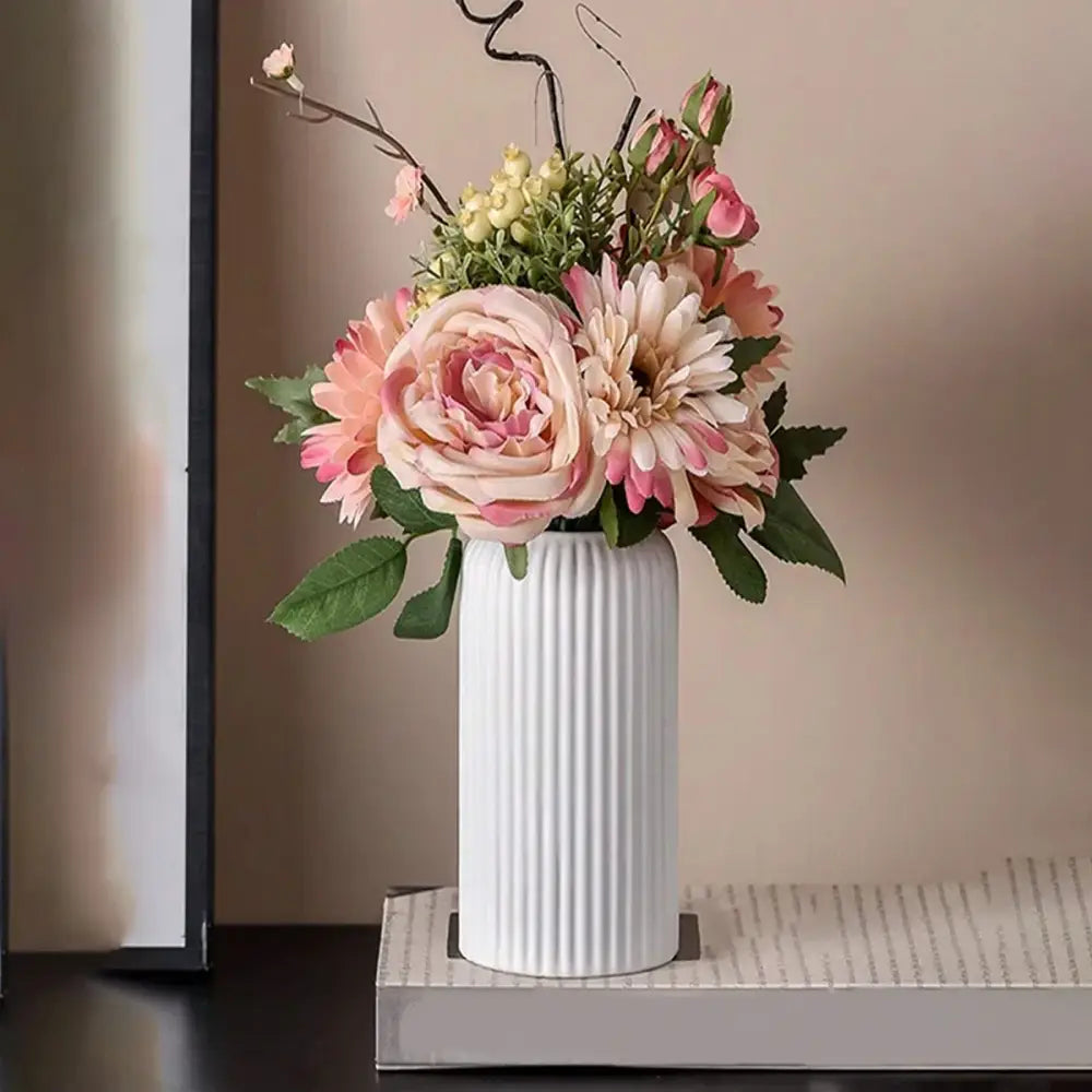 Black striped ceramic-like plastic vase living room decor