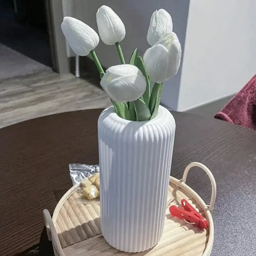 Black striped ceramic-like plastic vase living room decor