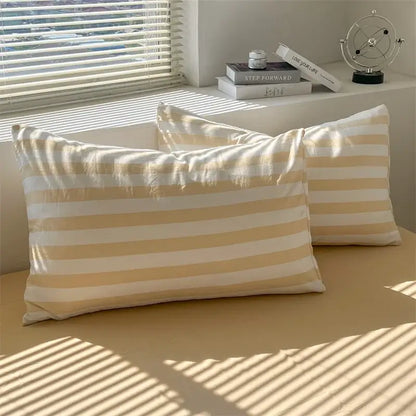 Striped cream & beige quilted quilt set with bed sheet bedroom